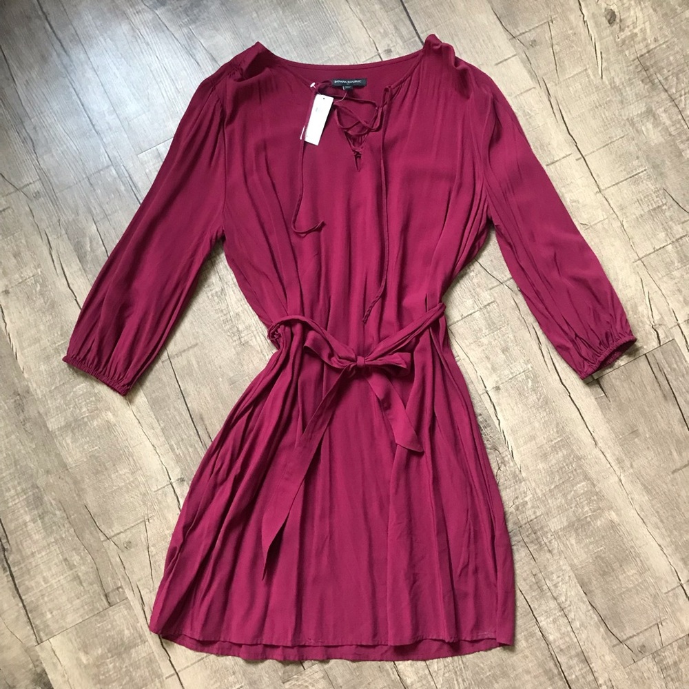 Maroon Shift Dress with tie at waist